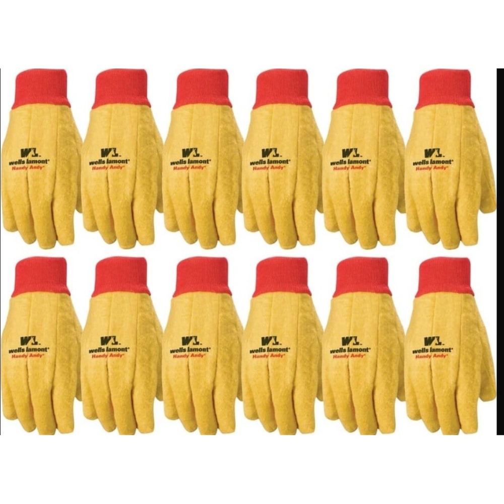 XL Pack Of 12 Gold Handy Andy Chore‎ Gloves With Cotton Lining And Knit Wrist 1X